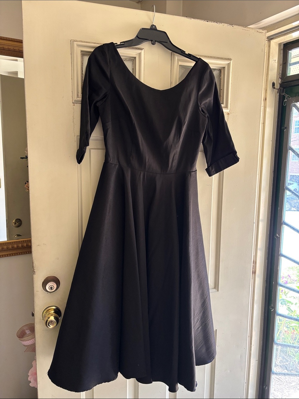 Classic Black A-Line Midi Dress - Elegant Scoop Neck
